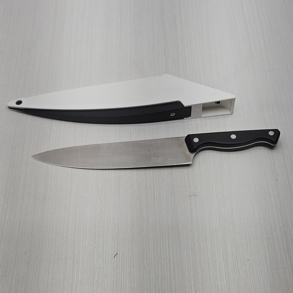 Pampered Chef 8 inch Chefs Knife with Self Sharpening Protective Sheath Black